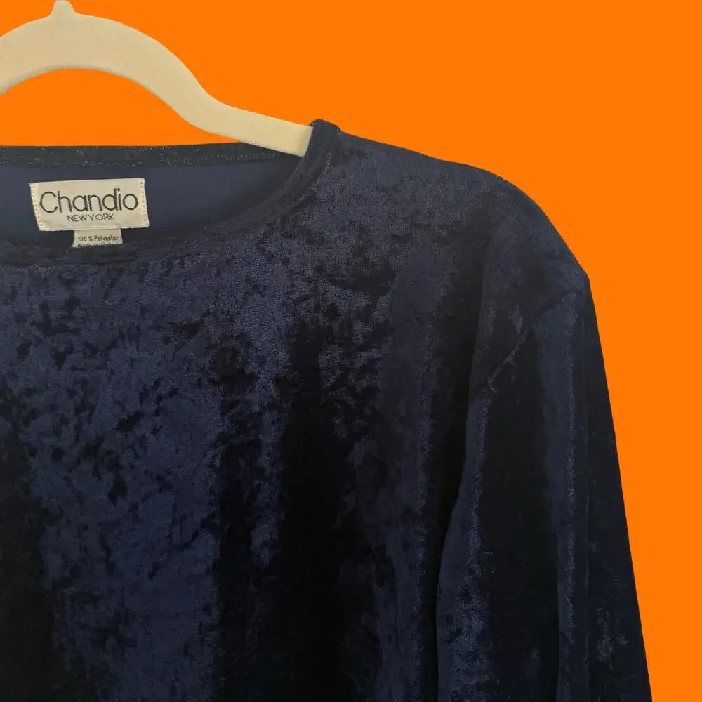 90's vintage navy crushed velvet crop top MEDIUM